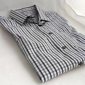 LANVIN made in Italy Blue/Gray Plaid Men's Shirt, Long Sleeve, Button-Up